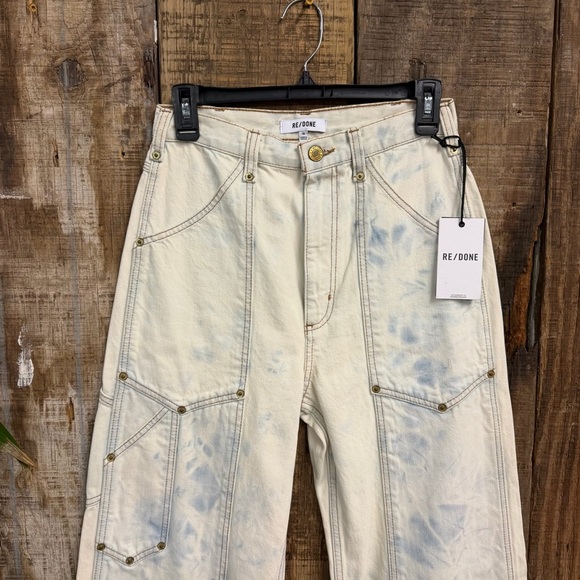 Re/Done Super High Rise Cargos Wide Leg Tie Dye Jeans Cream Blue denim NWT 26 - Picture 11 of 13
